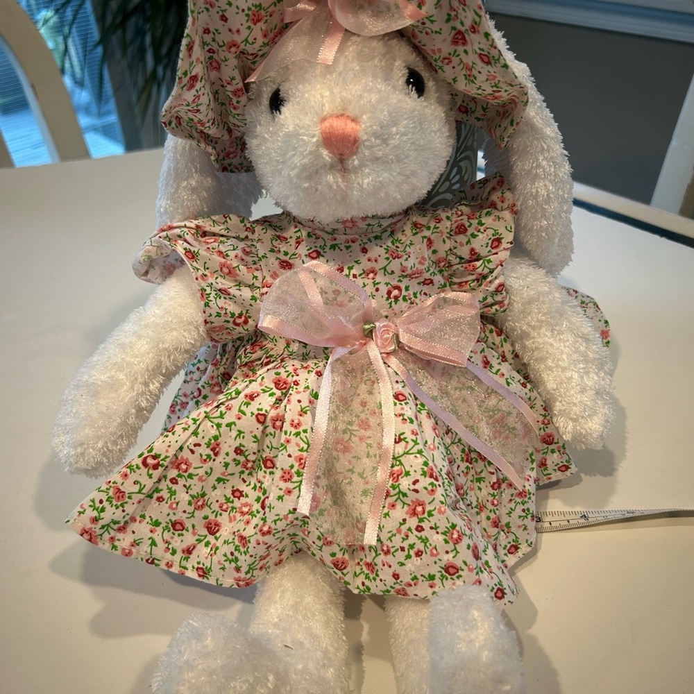 ADORABLE BUNNY PLUSH WITH FLORAL DRESS AND HAT